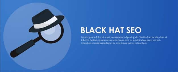 Ilustração do conceito de Black Hat SEO com uma lupa "vestida" com um chapéu.